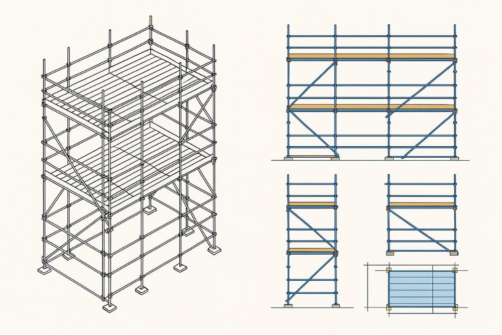 2D and 3D CAD scaffold drawings preview
